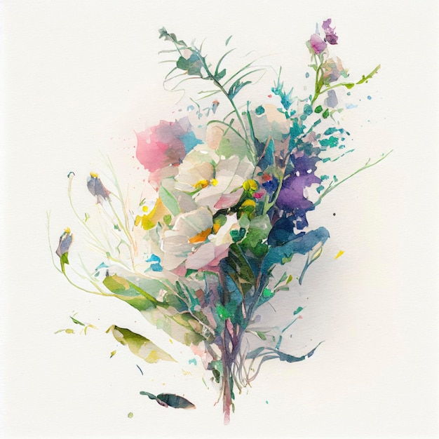 A bouquet of flowers on white background watercolor Generate Ai