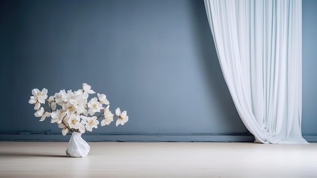 Bouquet of flowers and white curtains Generative ai