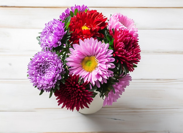 bouquet of flowers on white wooden table