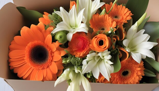 a bouquet of flowers with a black circle on the bottom