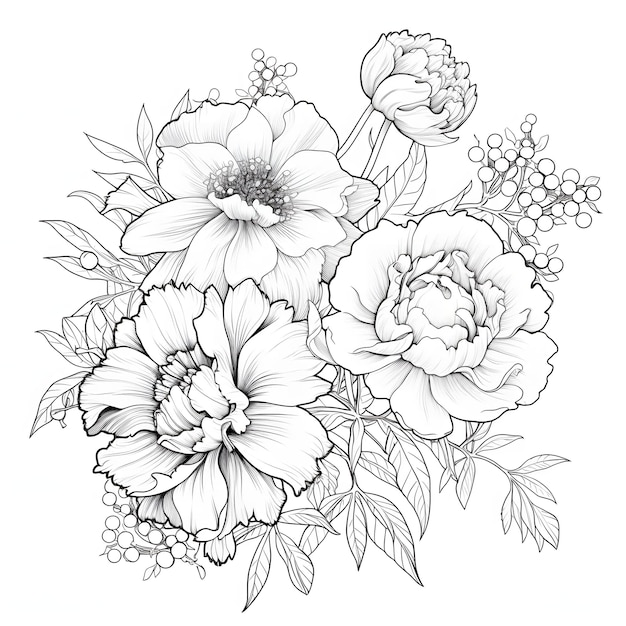 A bouquet of flowers with a black outline