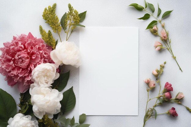 Photo a bouquet of flowers with a blank card on it