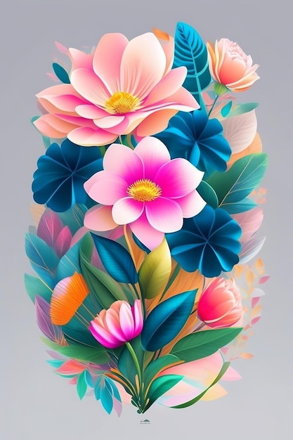 A bouquet of flowers with a blue background.