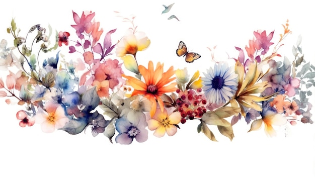 A bouquet of flowers with butterflies and butterflies.