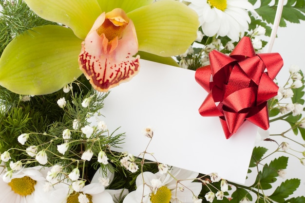 Bouquet of flowers with card