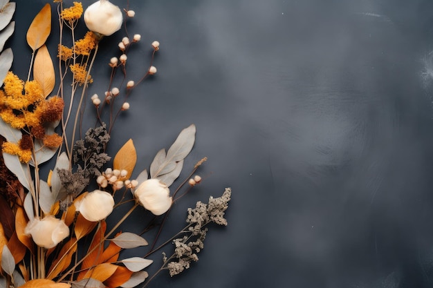 a bouquet of flowers with a dark background.