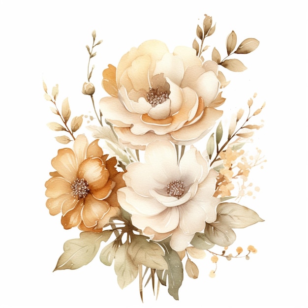 A bouquet of flowers with a gold leaf.