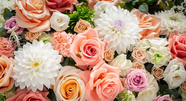 A bouquet of flowers with a green background