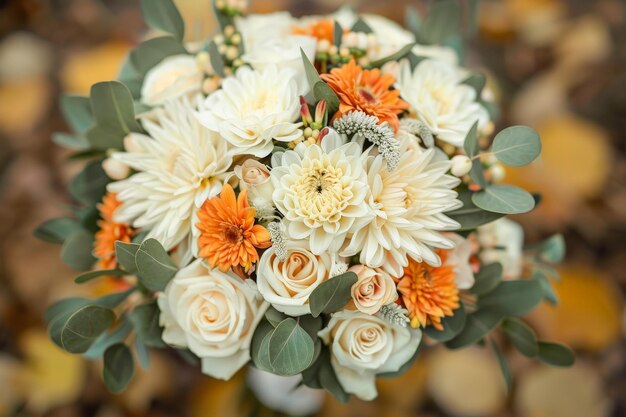 黄色と白の花を混ぜた花束