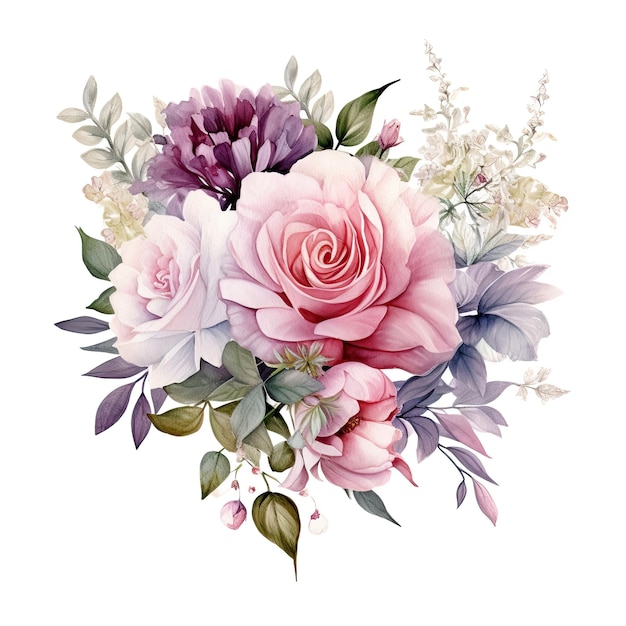 A bouquet of flowers with a pink and purple background.