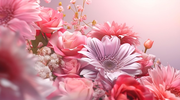 A bouquet of flowers with pink and red flowers