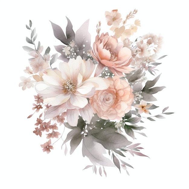 A bouquet of flowers with a pink and white background.