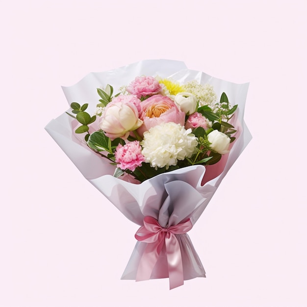 a bouquet of flowers with a ribbon that says flowers