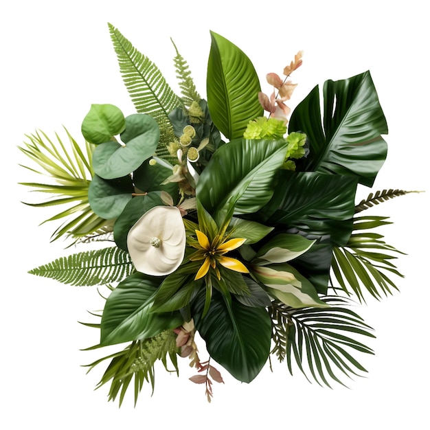 Photo bouquet of flowers with tropical leaves summer bouquet flower arrangement or bouquet spring flower