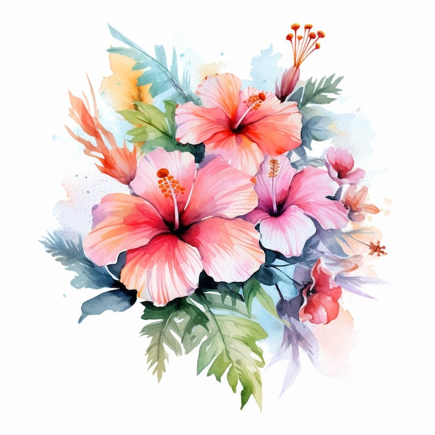 A bouquet of flowers with watercolors.