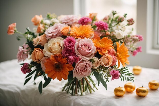 白い背景を持つ花の花束