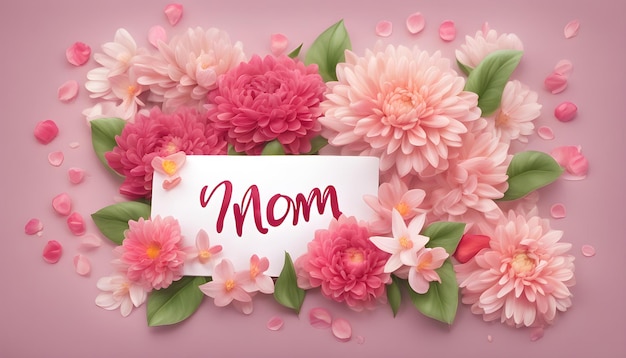 a bouquet of flowers with the word mom on it