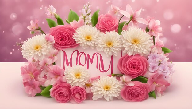 Photo a bouquet of flowers with the word mom on it