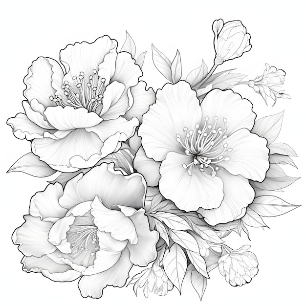 A bouquet of flowers with the word peony on the bottom.