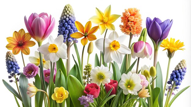 Photo a bouquet of flowers with the word spring on the bottom