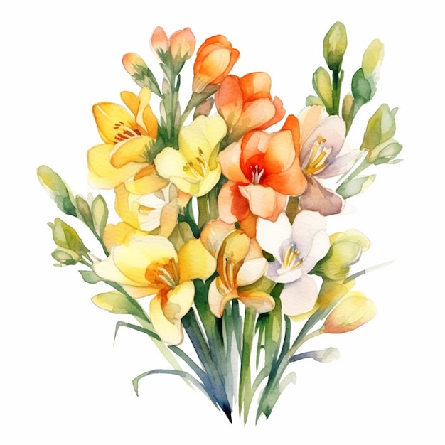 A bouquet of flowers with a yellow and orange background.