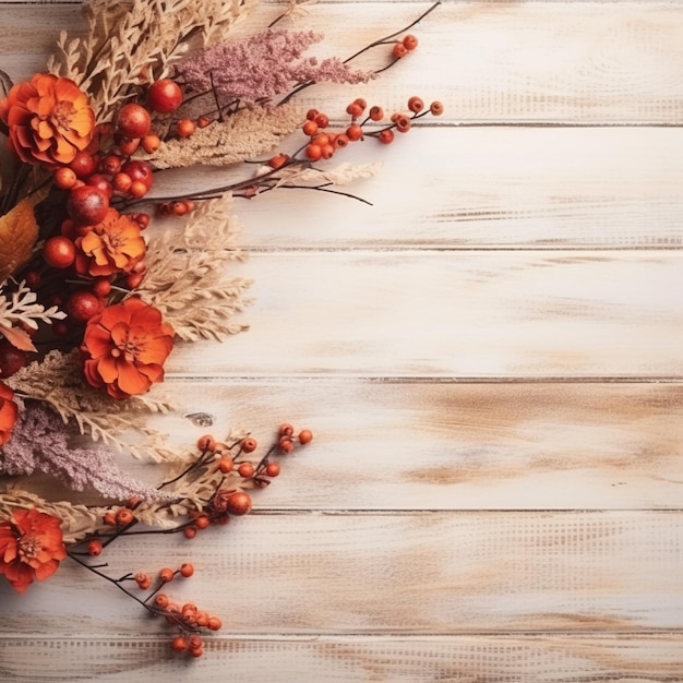 A bouquet of flowers on a wooden background