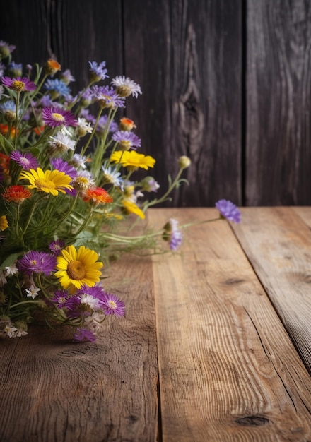 Bouquet of flowers on a wooden table