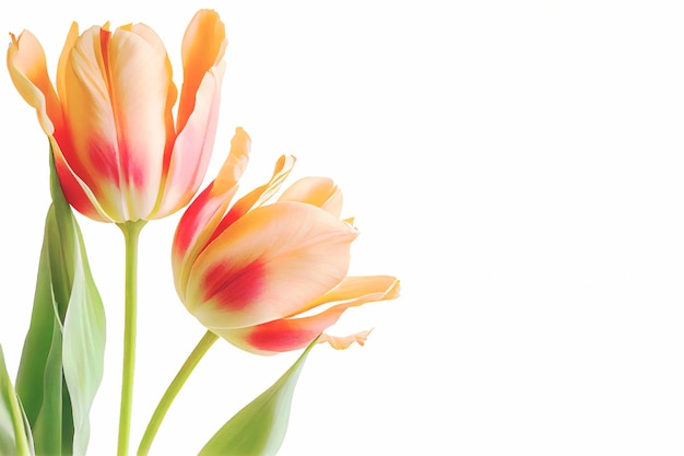 Bouquet of fresh colorful tulip flowers isolated on white with copy space Ideal for projects