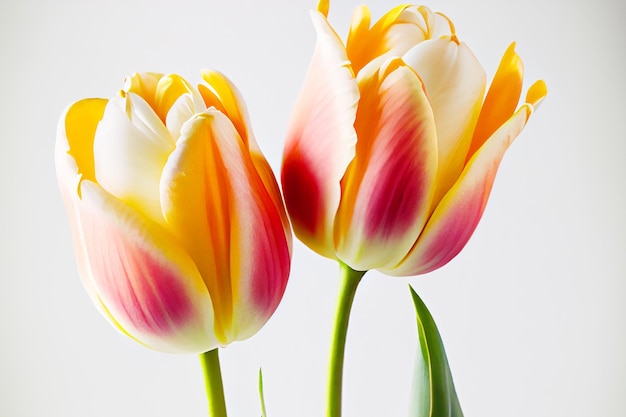 Bouquet of fresh colorful tulip flowers isolated on white with copy space Ideal for projects