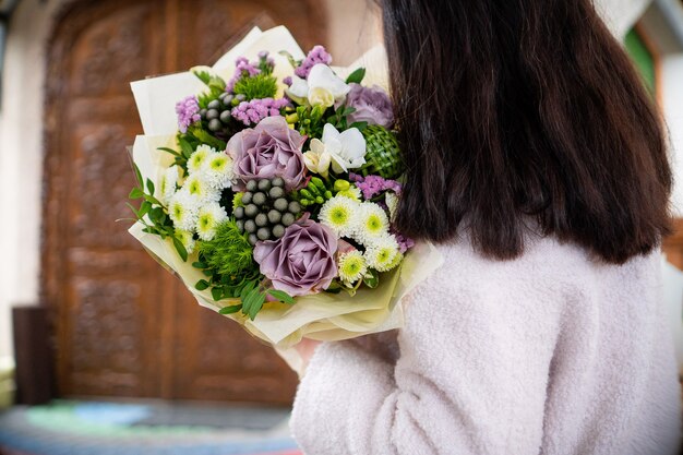 Photo bouquet of fresh delicate flowers on white background gift celebration valentine wedding