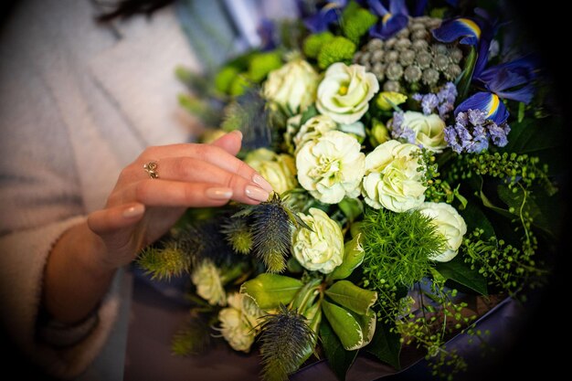 Bouquet of fresh delicate flowers on white background gift celebration valentine wedding