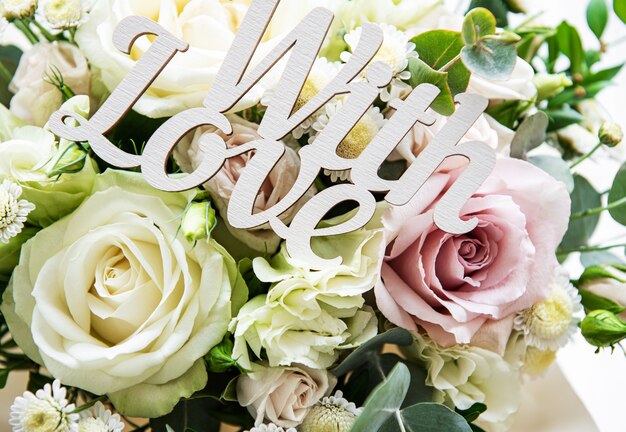 Bouquet of fresh pink and white roses