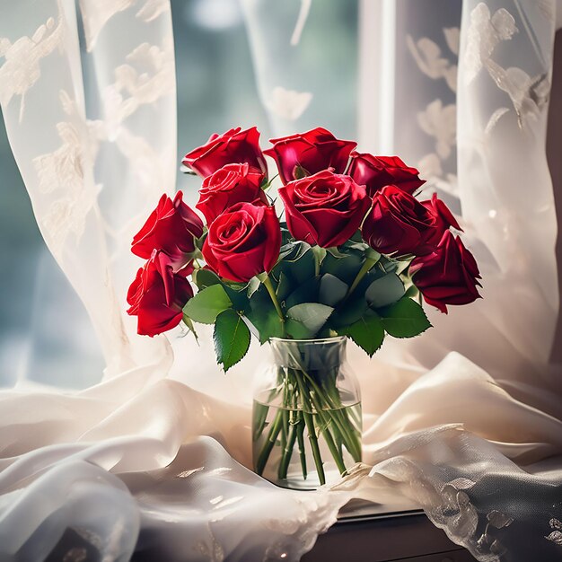 Foto un bouquet di rose rosse fresche cinematografiche