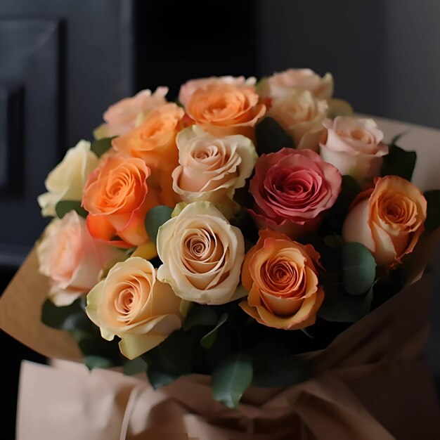 Bouquet of fresh roses flower bright background