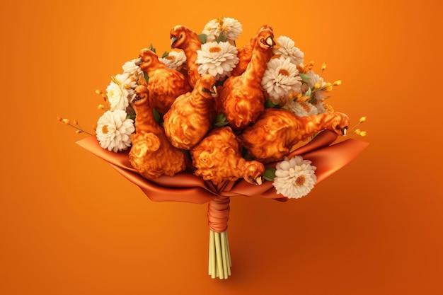 Bouquet of fried chicken drumstick as flowers generative ai