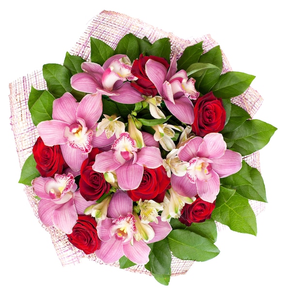 The bouquet from orchids and roses is isolated