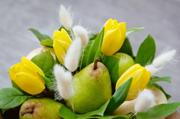 Bouquet of fruits and flowers