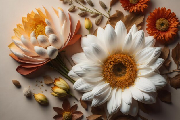 Bouquet of gerbera and daisies on white background generative ai