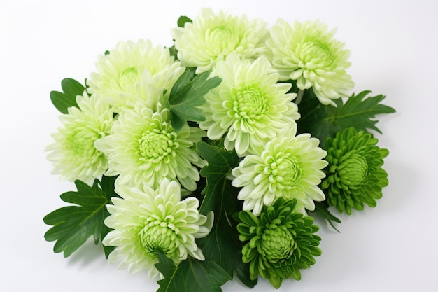 Photo bouquet of green chrysanthemums shungiku on a white background