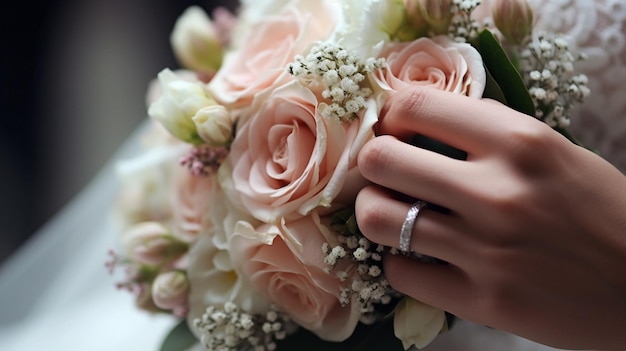 Bouquet hand bride ring delicate hand beautiful tender