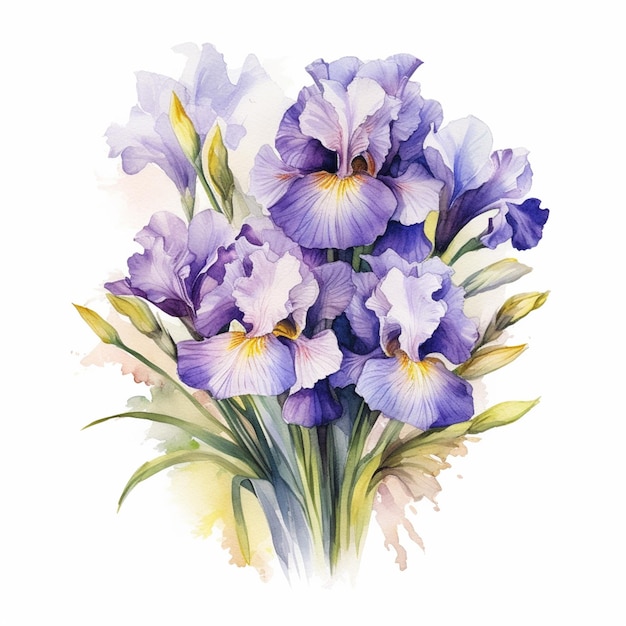 A bouquet of irises with a yellow tip.