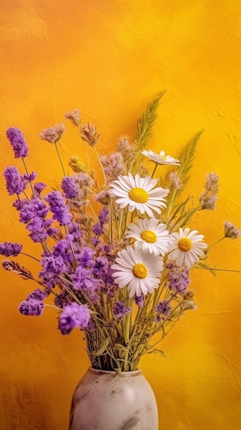 Bouquet of lavender and dry flowers Colorful summer bunch of purple lavender and yel Generative AI