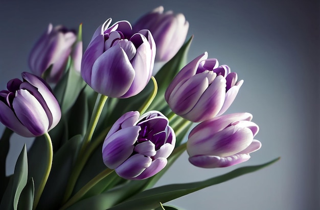 Букет светло-фиолетовых тюльпанов на приглушенном фоне