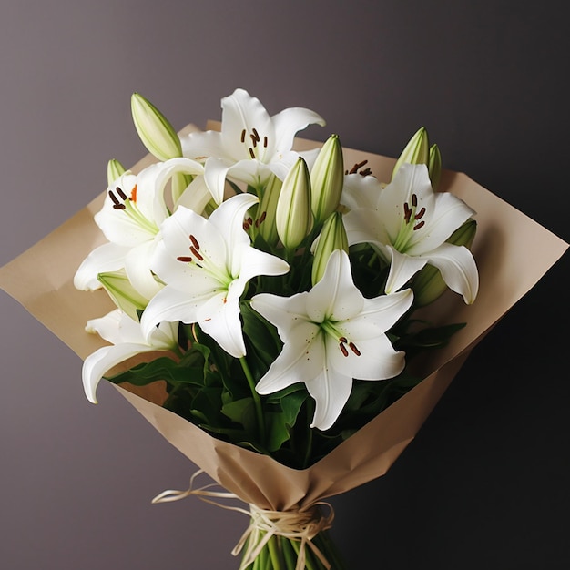 a bouquet of lilies with the letter n on it