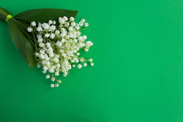 Bouquet of lily of the valley on green