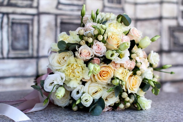 Bouquet lying on a stone table