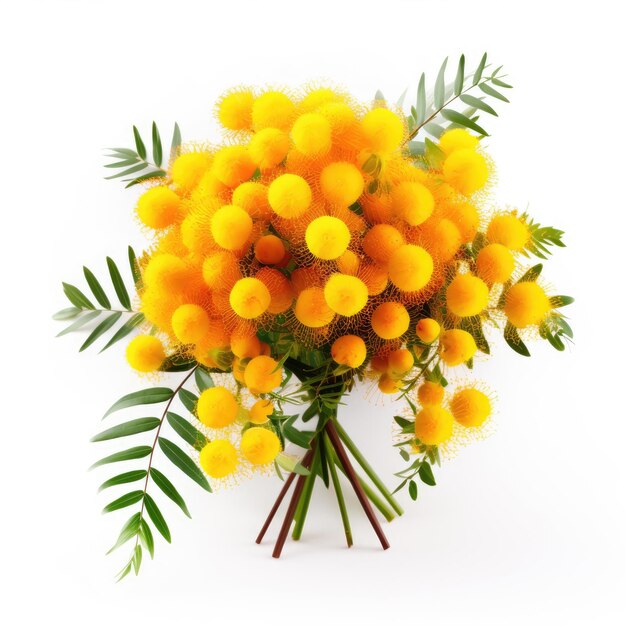 Bouquet of mimosa flowers on a white background