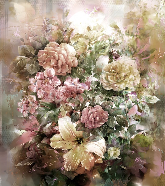 多色の花の花束水彩画のスタイル