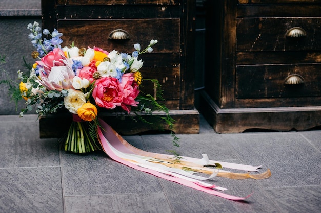 Bouquet near cabinets