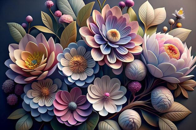 Фото Букет цветов на темном фоне в 3d-стиле